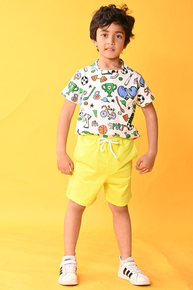 SPORTS LIME SHORTS SET - WHITE/LIME - Anthrilo India