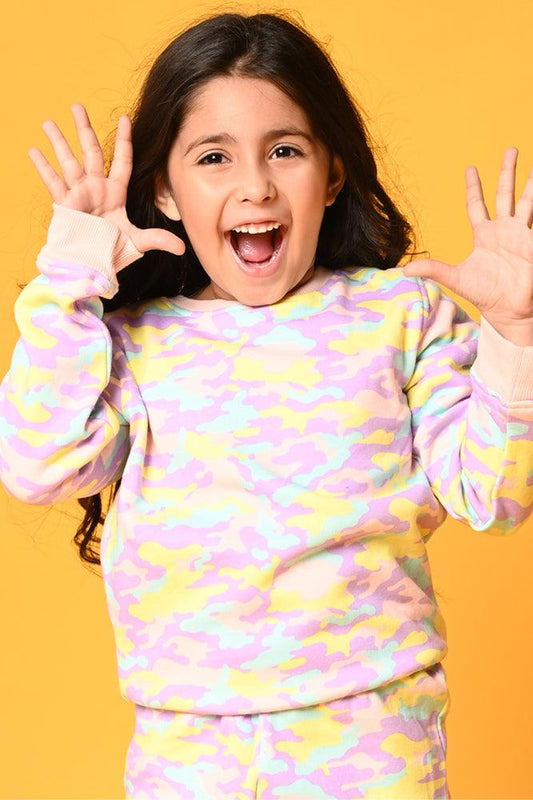 CAMOUFLAGE FLEECE GIRLS SWEATSHIRT - PINK - Anthrilo Design House