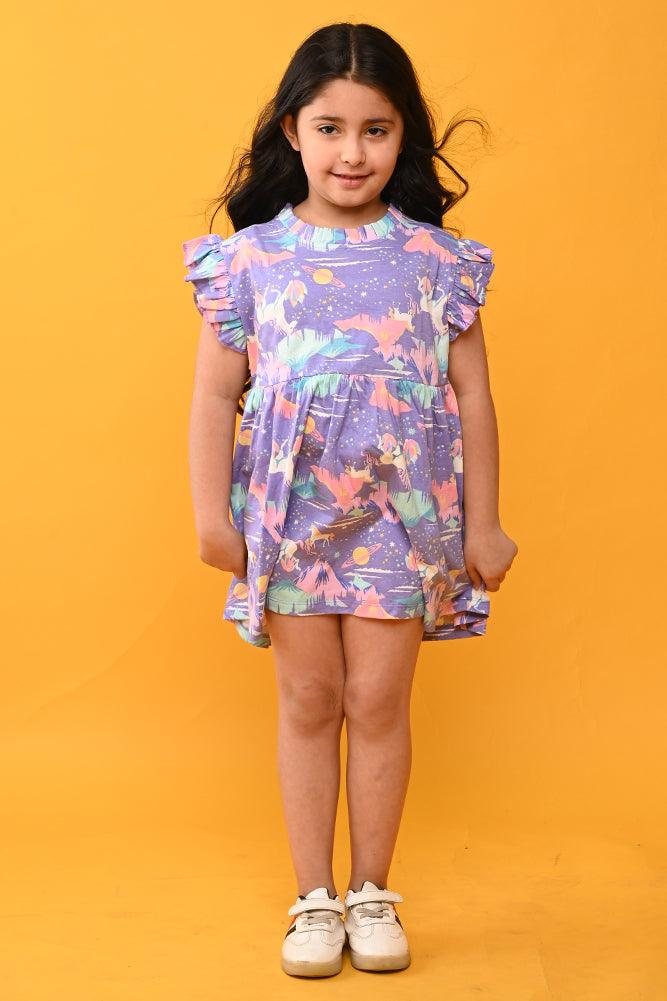 UNICORN PLANET PLEATED DRESS - PURPLE - Anthrilo India
