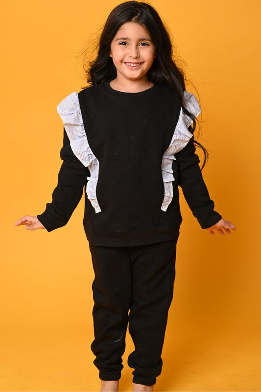 BLACK PINSTRIPE FLEECE SWEATSHIRT JOGGER SET - BLACK - Anthrilo Design House