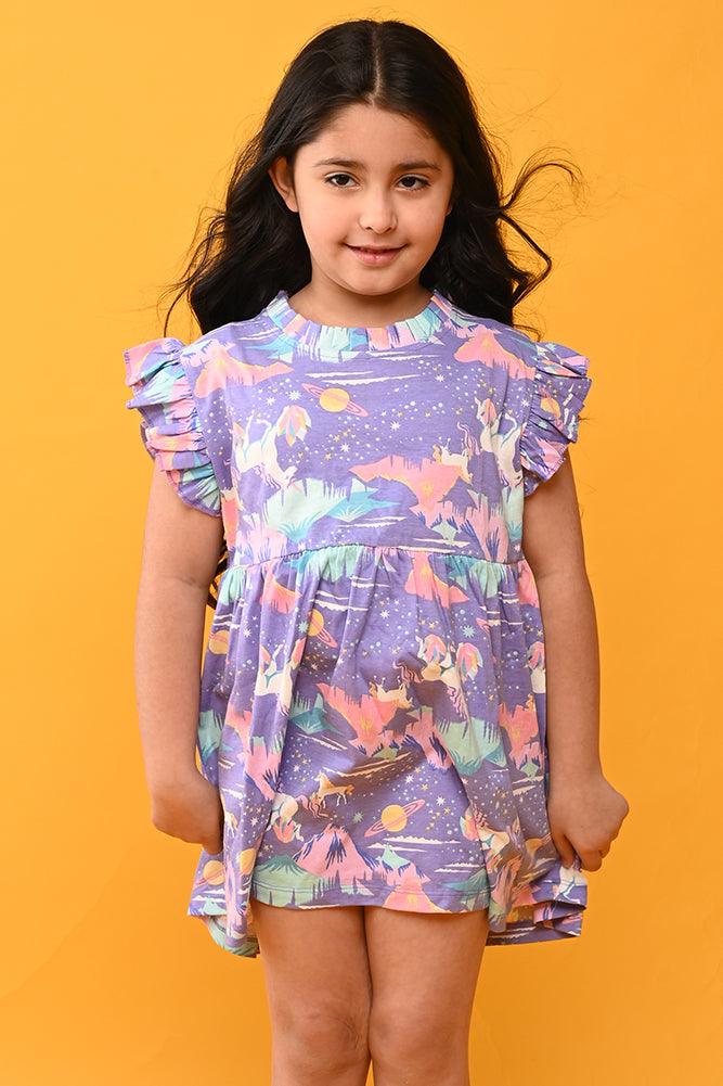 UNICORN PLANET PLEATED DRESS - PURPLE - Anthrilo India