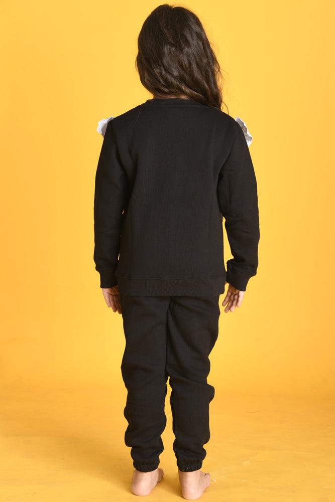 BLACK PIN STRIPES RUFFLES FLEECES SWEATSHIRT - BLACK - Anthrilo Design House