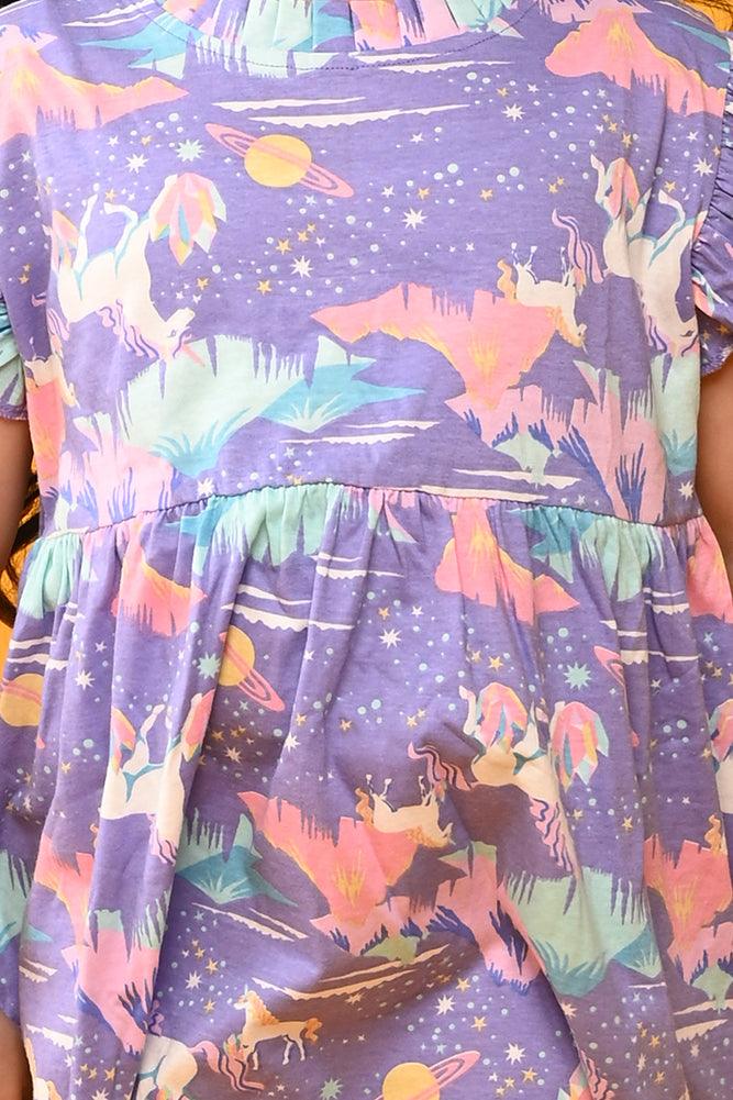UNICORN PLANET PLEATED DRESS - PURPLE - Anthrilo India