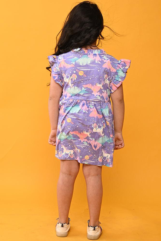UNICORN PLANET PLEATED DRESS - PURPLE - Anthrilo India