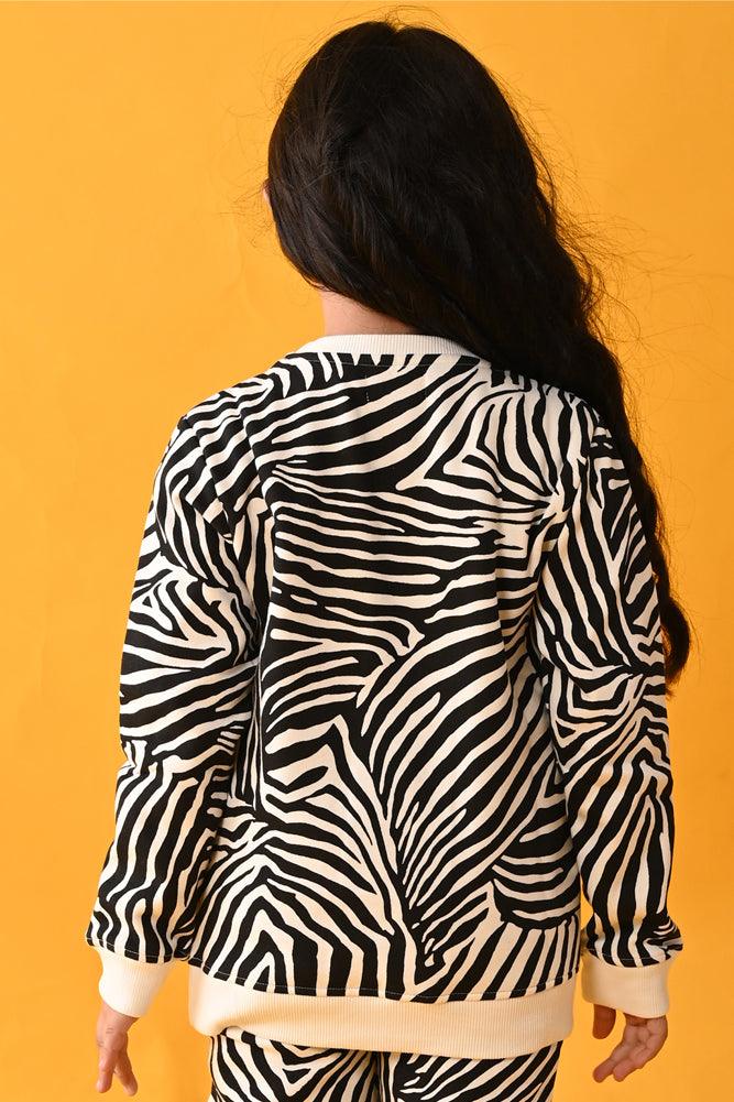 ZEBRA STRIPED FLEECE GIRLS SWEATSHIRT - WHITE - Anthrilo Design House