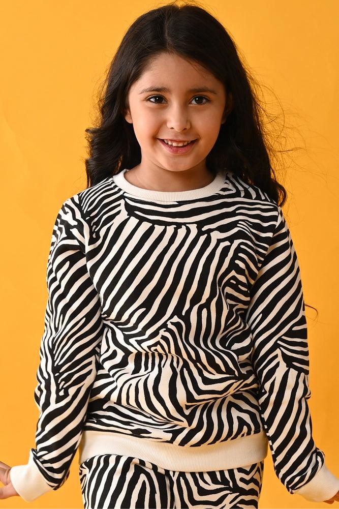 ZEBRA STRIPED FLEECE GIRLS SWEATSHIRT - WHITE - Anthrilo Design House