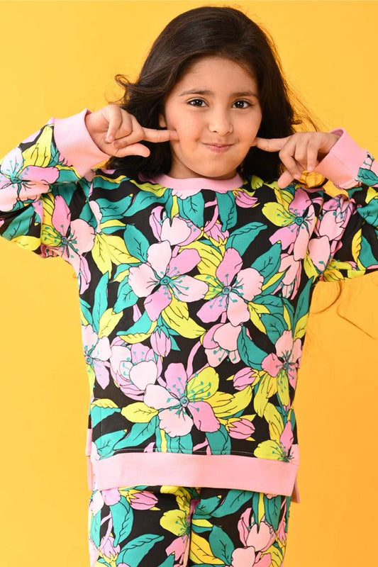 PURPLE SHADES FLORAL FLEECE SWEATSHIRT - BLACK - Anthrilo Design House