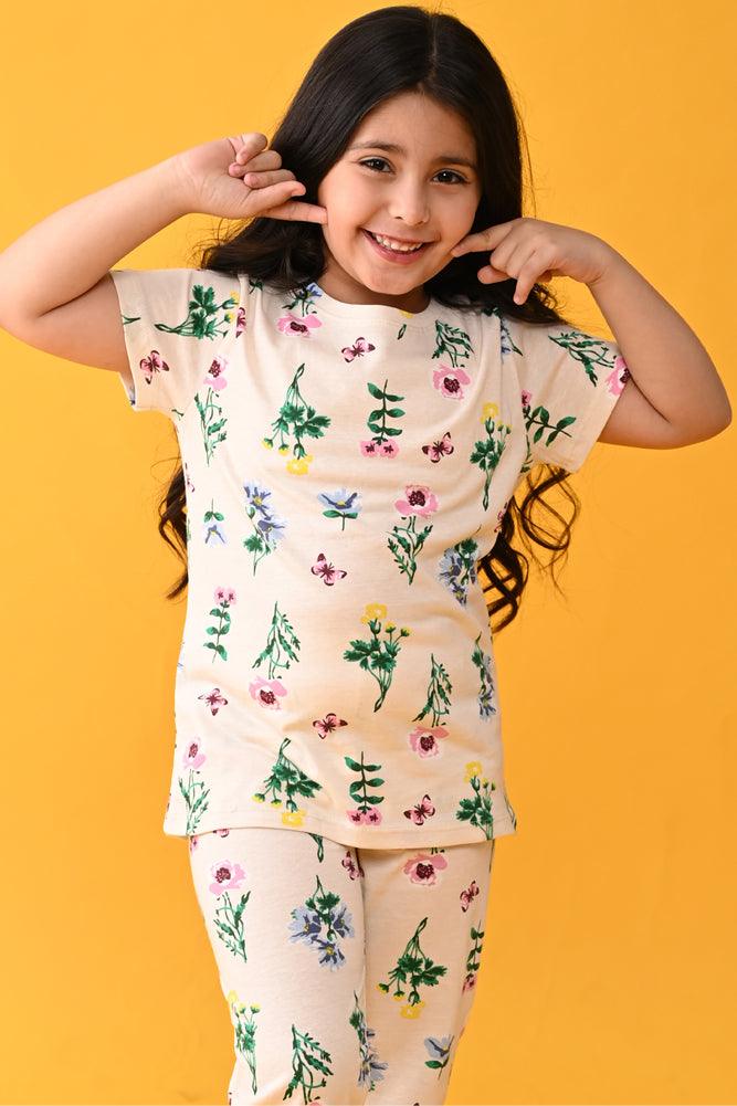 FLORAL FUN SHORT SLEEVES PYJAMA SET - OFFWHITE - Anthrilo Design House