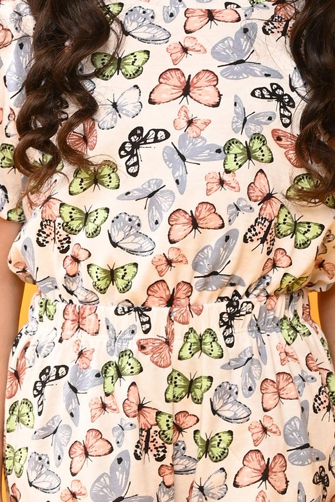 BUTTERFLY FRILL SLEEPWEAR SHORTS SET - WHITE - Anthrilo India