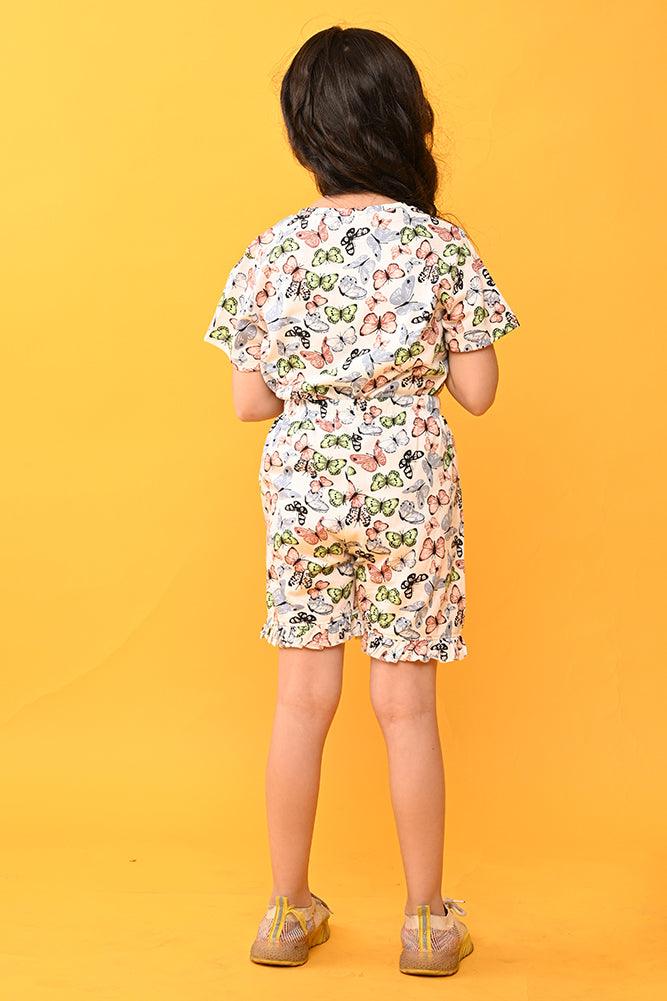 BUTTERFLY FRILL SLEEPWEAR SHORTS SET - WHITE - Anthrilo India