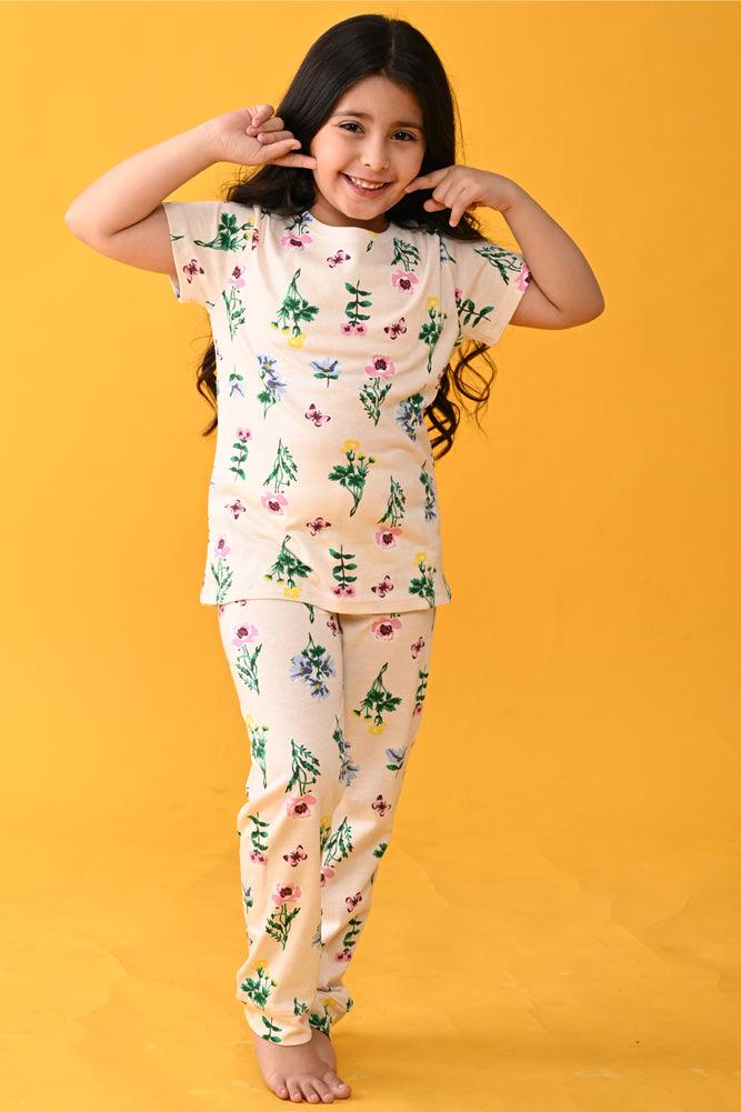 FLORAL FUN SHORT SLEEVES PYJAMA SET - OFFWHITE - Anthrilo Design House
