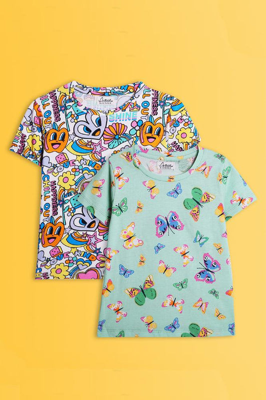 BUTTERFLY GREEN AND CHILL OUT T-SHIRT (PACK OF 2) - Anthrilo India