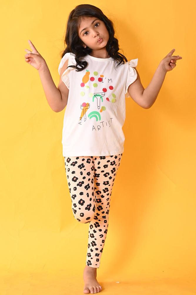 ARTIST LEOPARD LEGGING SET- WHITE/PEACH - Anthrilo India
