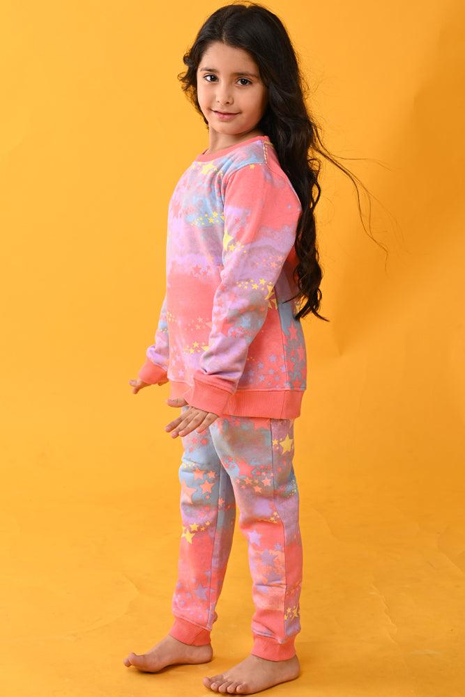 TIE DYE STAR FLEECE SWEATSHIRT JOGGER SET - PINK - Anthrilo Design House