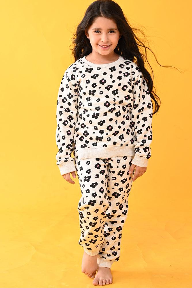 LEOPARD FLEECE SWEATSHIRT JOGGER SET - ECRU MELANGE - Anthrilo Design House