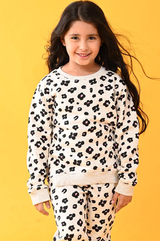 LEOPARD FLEECE SWEATSHIRT JOGGER SET - ECRU MELANGE - Anthrilo Design House