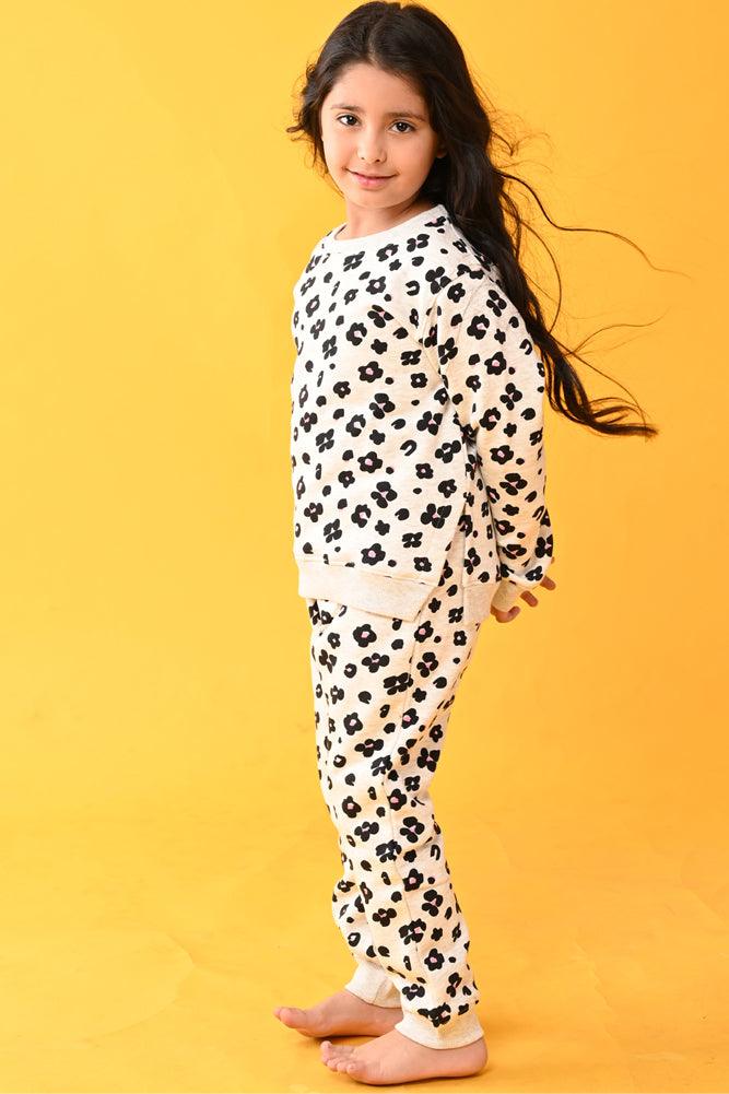 LEOPARD FLEECE SWEATSHIRT JOGGER SET - ECRU MELANGE - Anthrilo Design House
