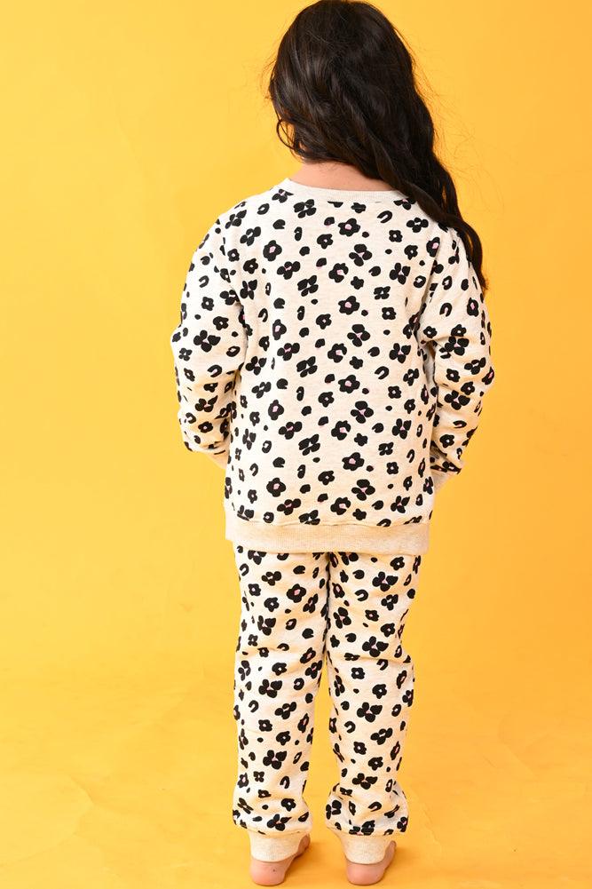 LEOPARD FLEECE SWEATSHIRT JOGGER SET - ECRU MELANGE - Anthrilo Design House