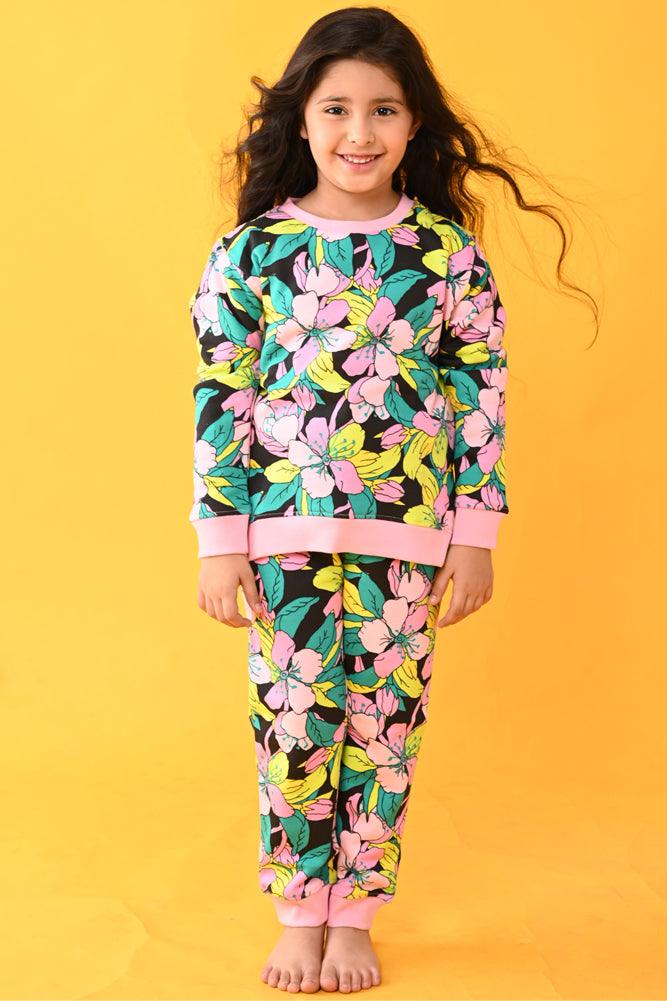 PURPLE SHADES FLORAL SWEATSHIRT JOGGER SET - BLACK - Anthrilo Design House