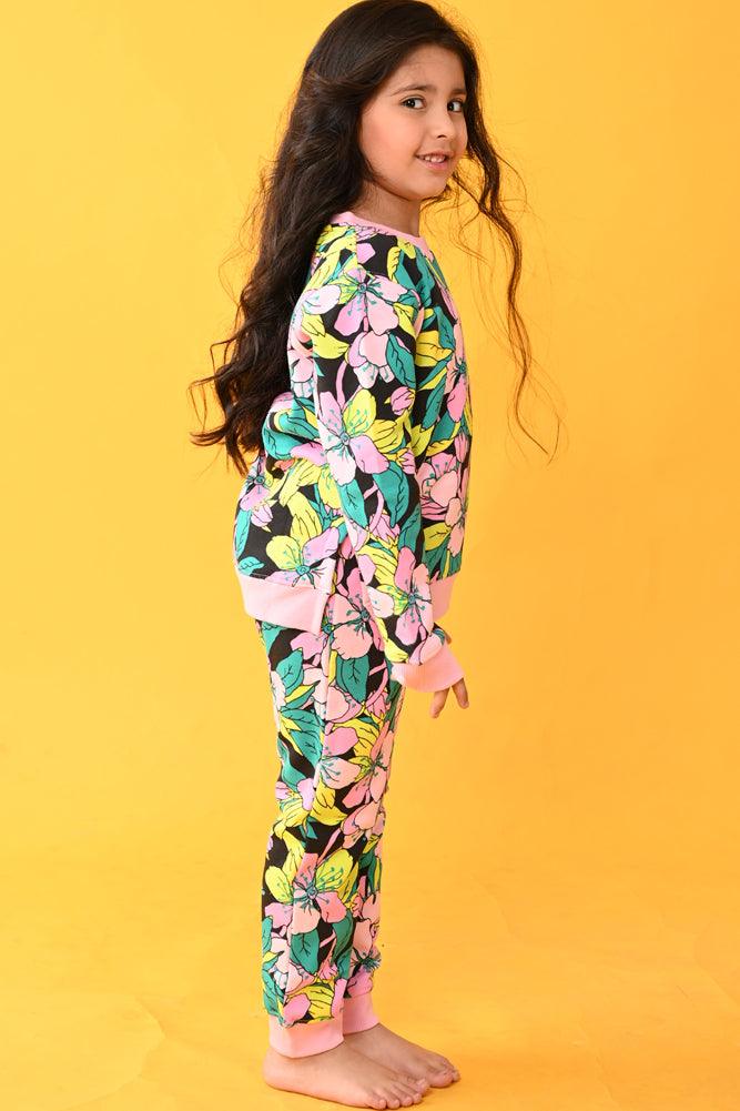 PURPLE SHADES FLORAL SWEATSHIRT JOGGER SET - BLACK - Anthrilo Design House