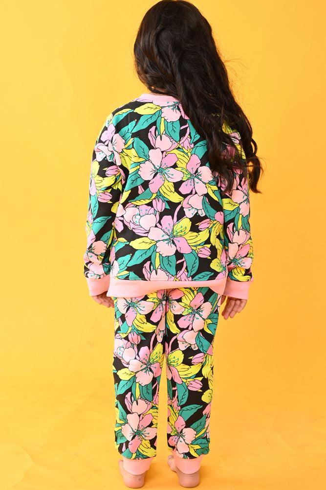 PURPLE SHADES FLORAL SWEATSHIRT JOGGER SET - BLACK - Anthrilo Design House