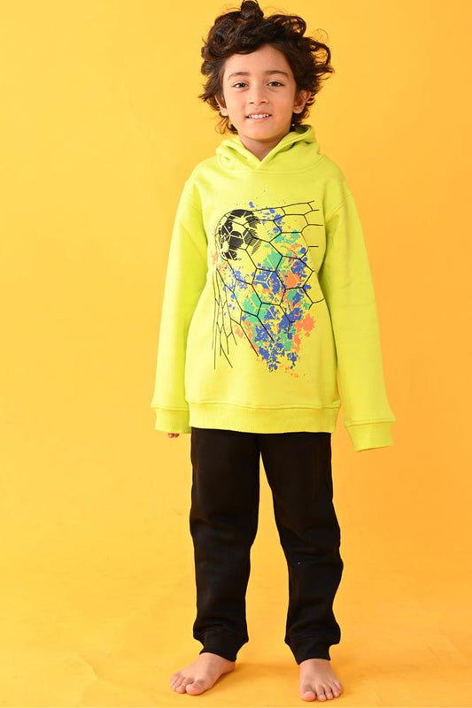 FOOTBALL HOODIE BLACK FLEECE JOGGER SET - LIME GREEN - Anthrilo Design House