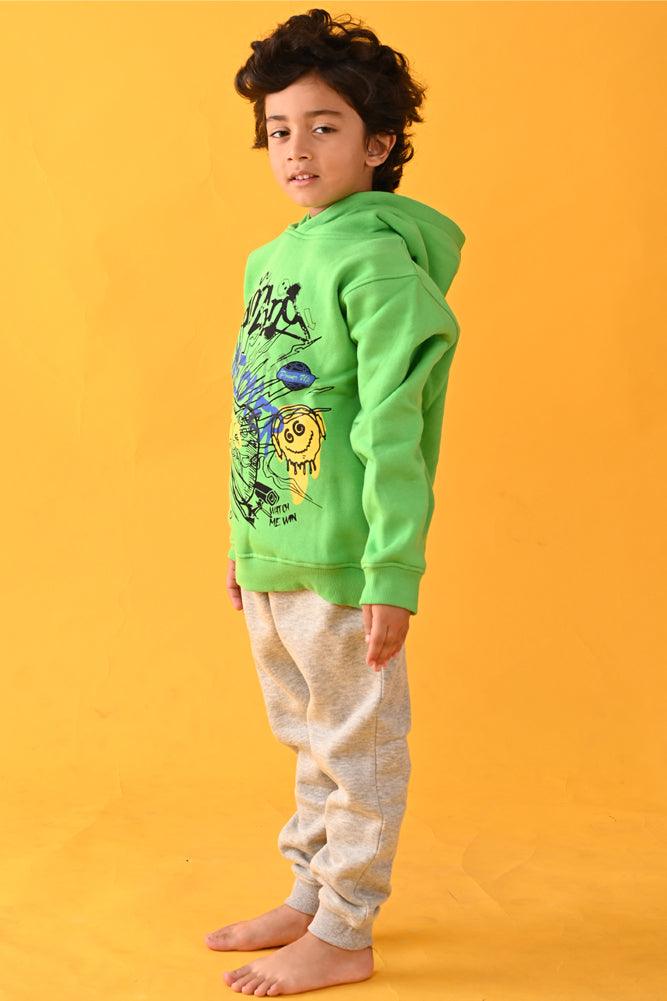 GAMING GREY MELANGE FLEECE HOODIE JOGGER SET - GREEN - Anthrilo Design House