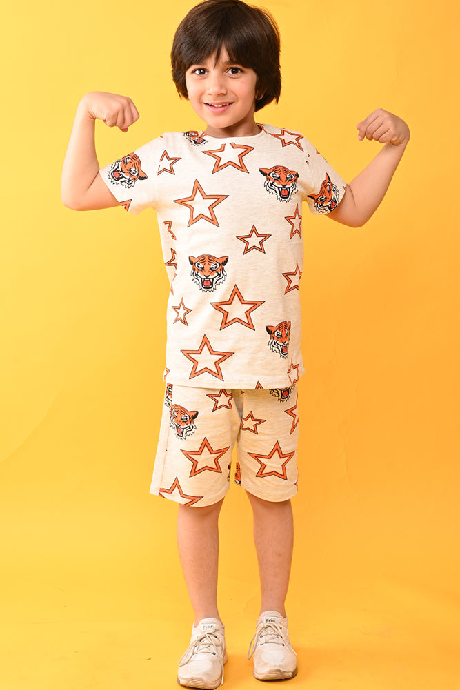 DINOSAUR NAVY AND TIGER STAR SLEEPWEAR SHORTS SET (PACK OF 2) - Anthrilo India