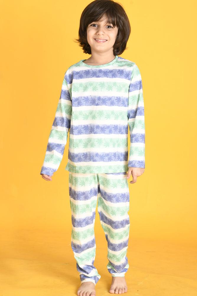 FOOTBALL GREEN AND PALM STRIPE LONG SLEEVE PYJAMA SET (PACK OF 2) - Anthrilo India