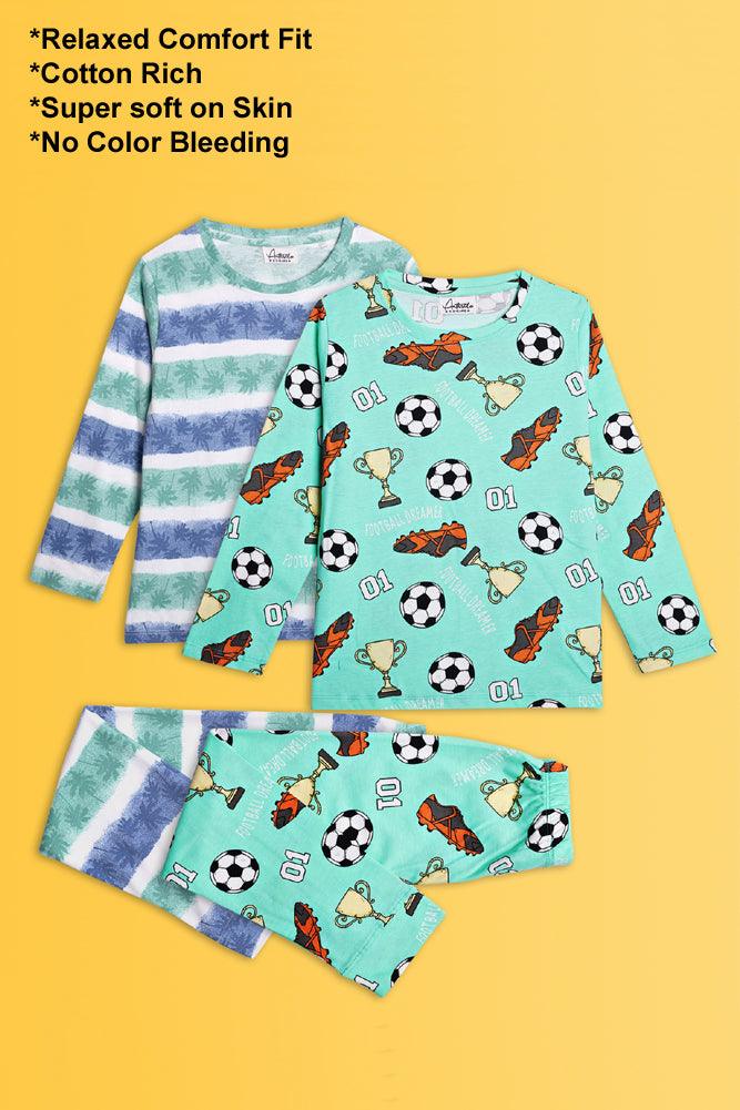 FOOTBALL GREEN AND PALM STRIPE LONG SLEEVE PYJAMA SET (PACK OF 2) - Anthrilo India