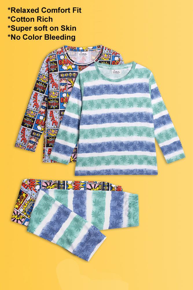 PALM STRIPE AND SUPERHERO LONG SLEEVE PYJAMA SET (PACK OF 2) - Anthrilo India