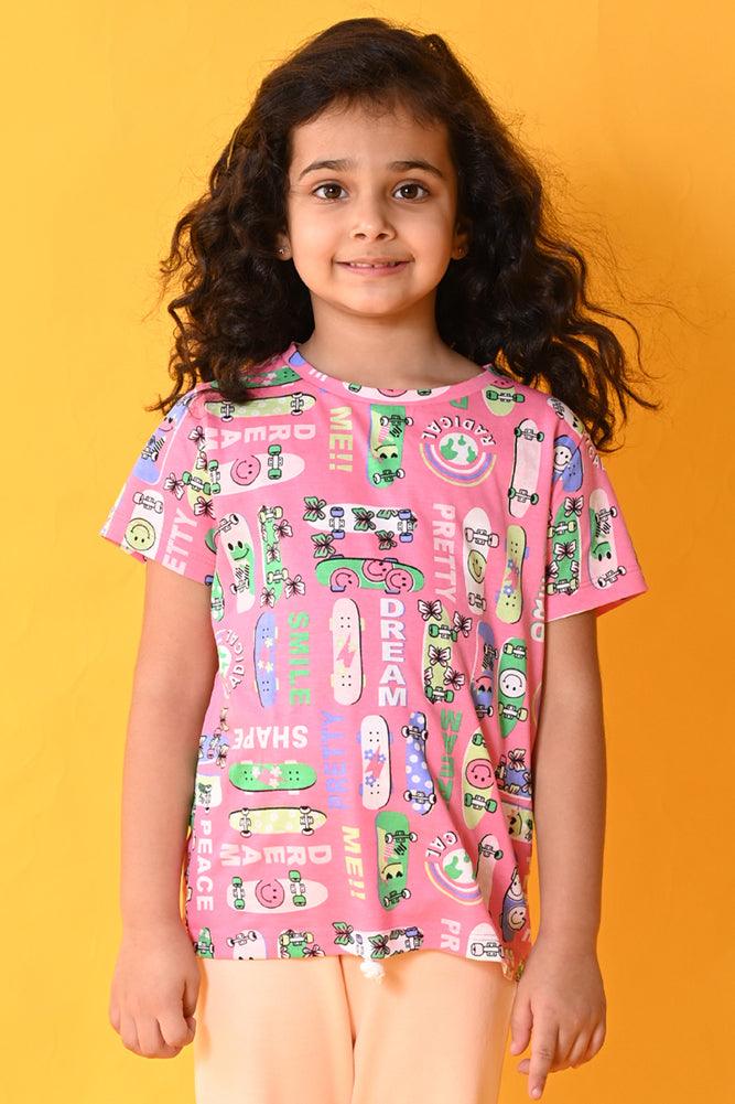 SUMMER SKATE PINK SHORT SLEEVE T-SHIRT - PINK - Anthrilo India