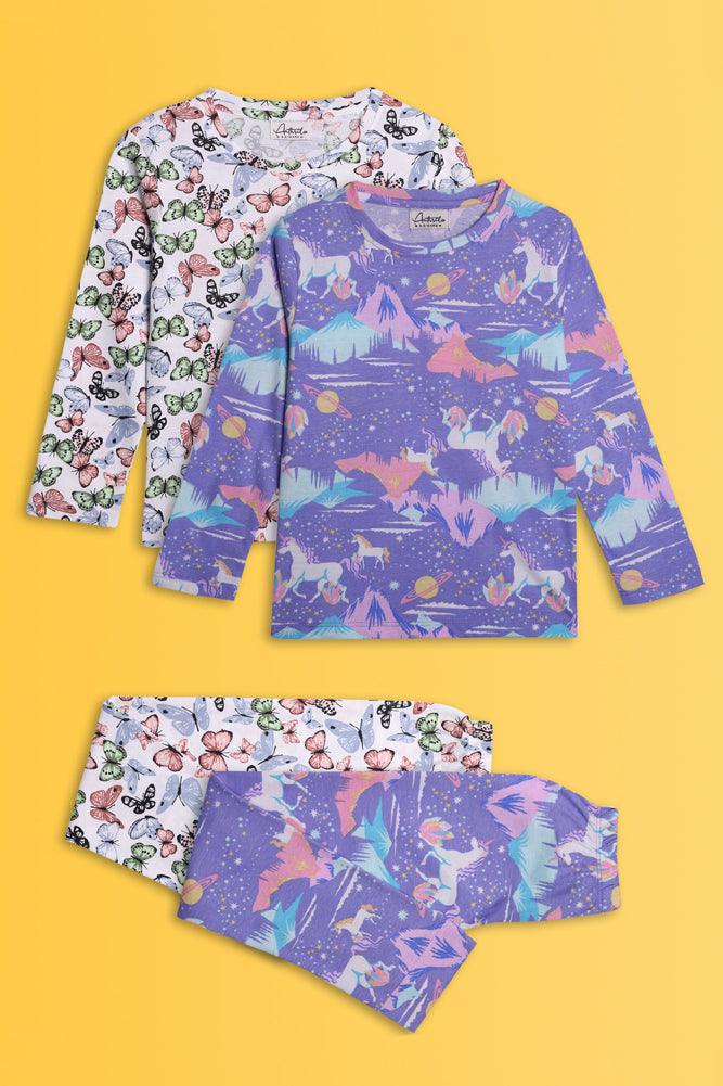 UNICORN PLANET AND BUTTERFLY FUN LONG SLEEVE PYJAMA SET (PACK OF 2) - Anthrilo India