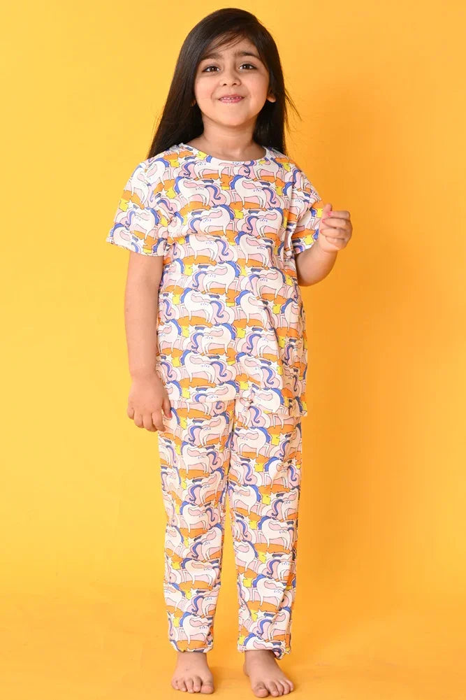 UNICORN WHITE SHORT SLEEVES PYJAMA SET - WHITE - Anthrilo India
