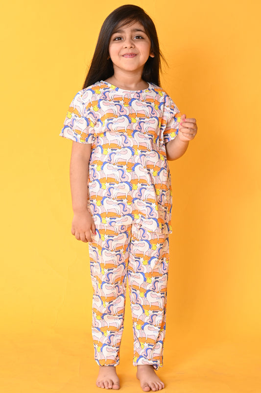 UNICORN WHITE SHORT SLEEVES PYJAMA SET - WHITE - Anthrilo India