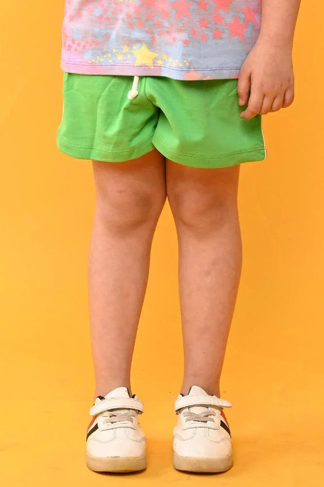 GREEN SIDE TAPE GIRLS SUMMER SHORTS - GREEN - Anthrilo India