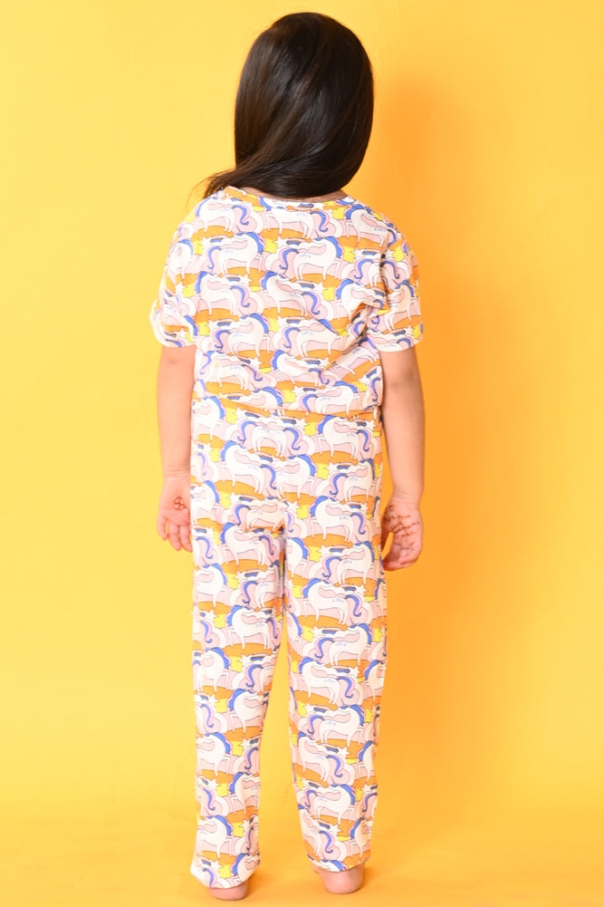 UNICORN WHITE SHORT SLEEVES PYJAMA SET - WHITE - Anthrilo India