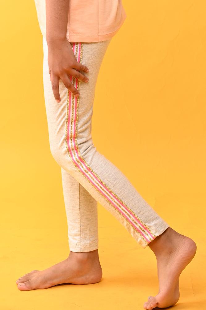 PINK GLITTER TAPE LEGGINGS - GREY - Anthrilo India