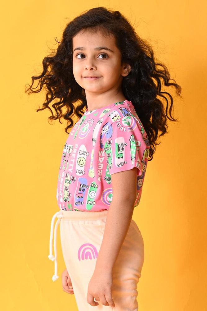 SUMMER SKATE PINK SHORT SLEEVE T-SHIRT - PINK - Anthrilo India