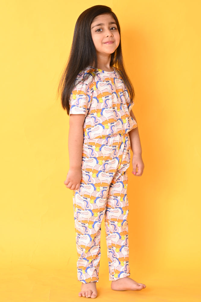UNICORN WHITE SHORT SLEEVES PYJAMA SET - WHITE - Anthrilo India