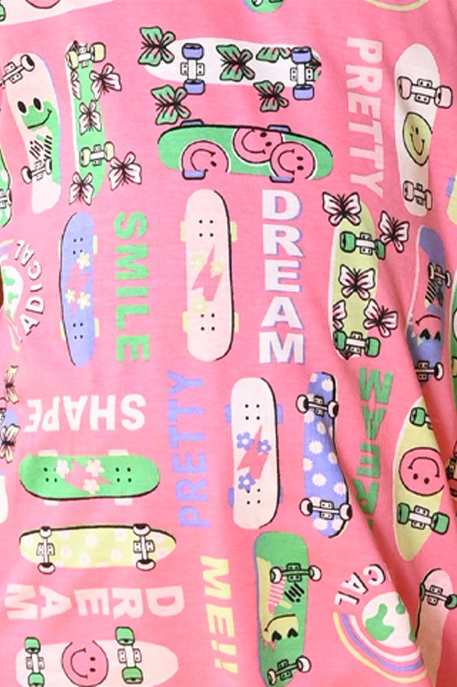 SUMMER SKATE PINK SHORT SLEEVE T-SHIRT - PINK - Anthrilo India