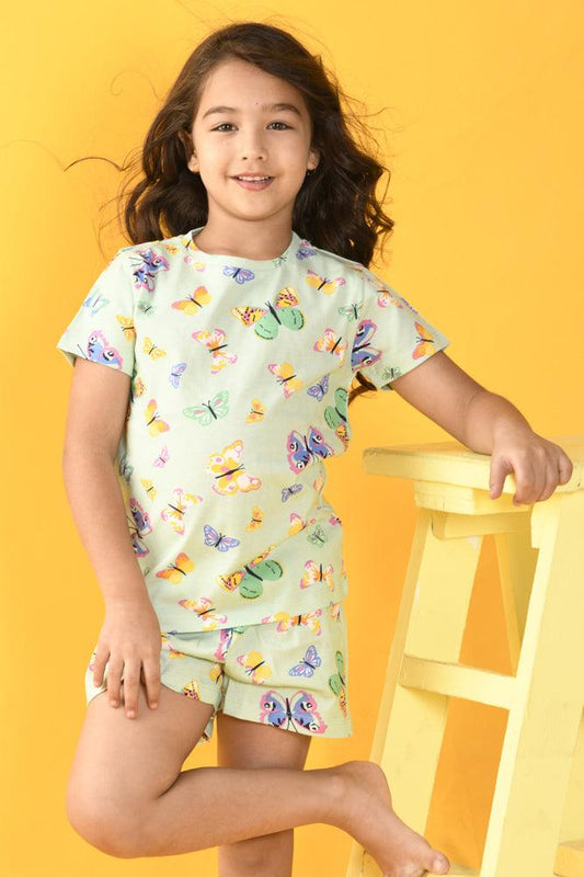 BUTTERFLY SLEEPWEAR SHORTS SET - GREEN - Anthrilo Design House