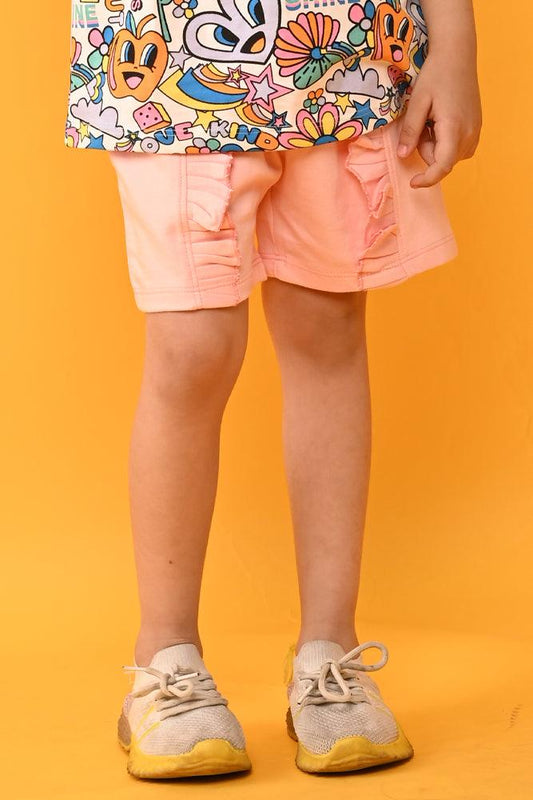 PINK FRILL SUMMER SHORTS - PINK - Anthrilo India