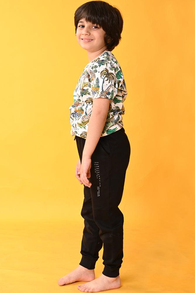 JUNGLE BLACK JOGGER SET - WHITE/BLACK - Anthrilo India