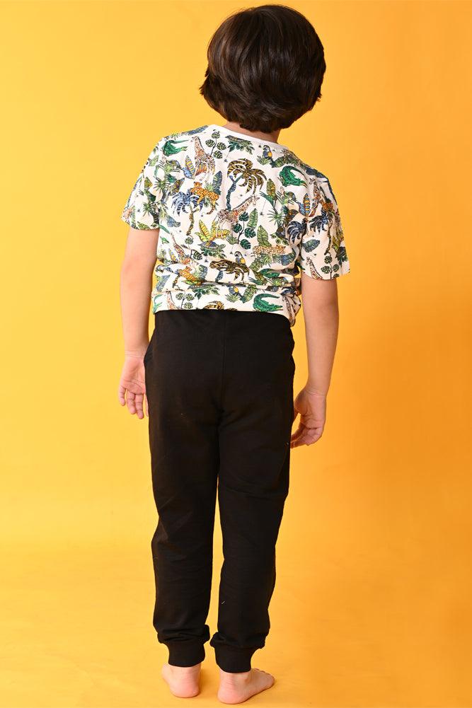 JUNGLE BLACK JOGGER SET - WHITE/BLACK - Anthrilo India