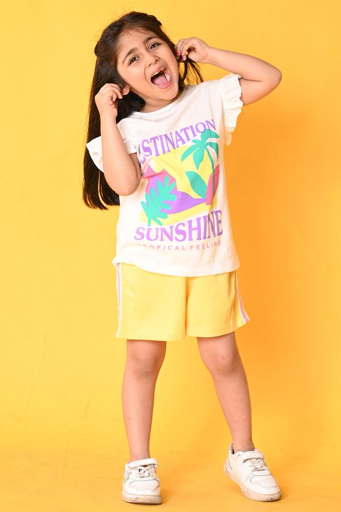 DESTINATION YELLOW SIDE TAPE SHORTS - WHITE/YELLOW - Anthrilo India