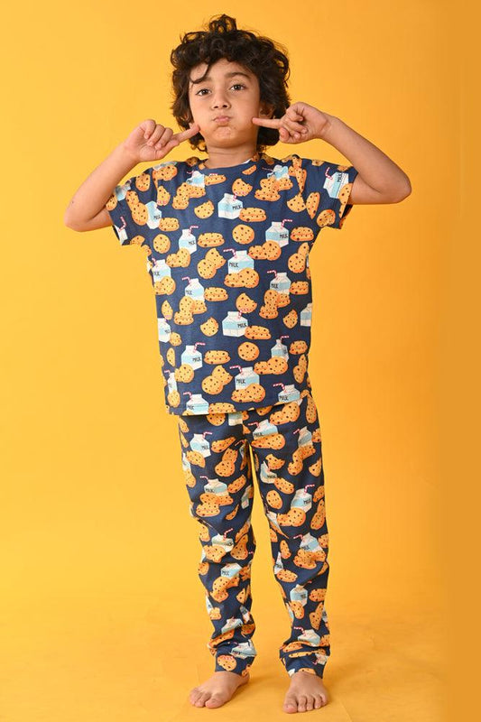 MILK COOKIES SHORT SLEEVES BOYS PYJAMA SET - BLUE - Anthrilo India