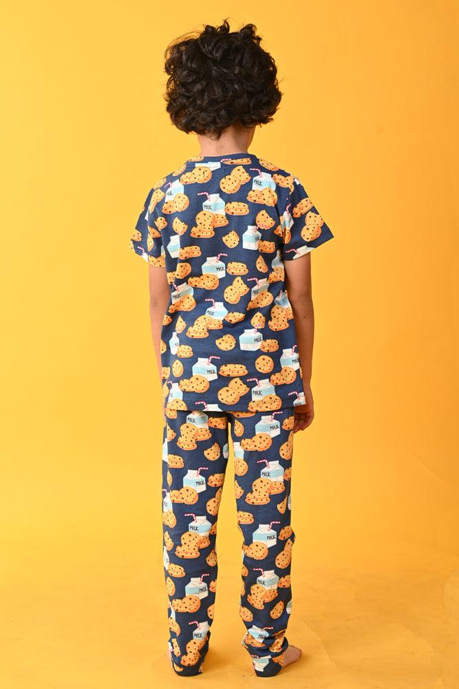 MILK COOKIES SHORT SLEEVES BOYS PYJAMA SET - BLUE - Anthrilo India