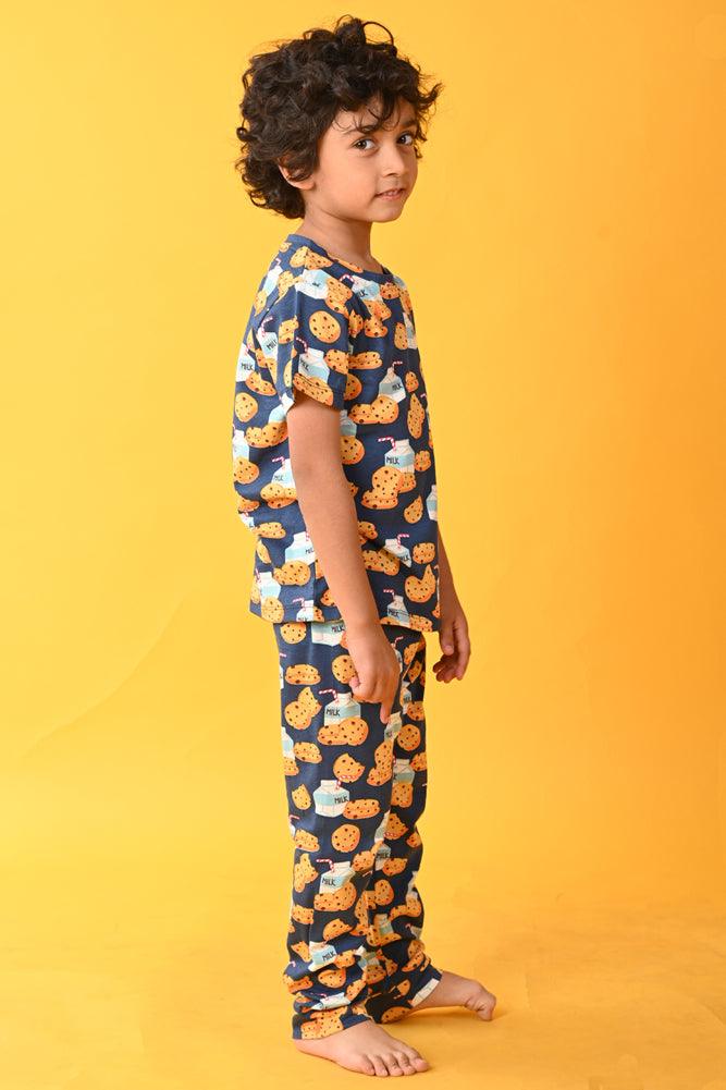 MILK COOKIES SHORT SLEEVES BOYS PYJAMA SET - BLUE - Anthrilo India