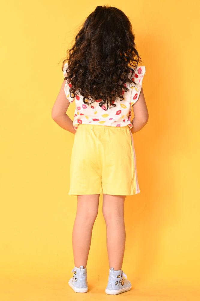 LIPS YELLOW SIDE TAPE SHORTS SET - WHITE/YELLOW - Anthrilo India